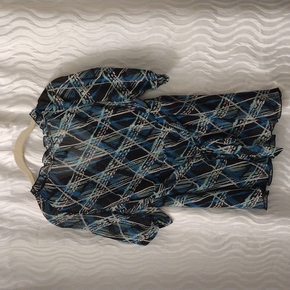 Apostrophe Sz M Sheer Ruffled Neck Pleated Gathered Waist Blouse Top w/ Camisole - Picture 2 of 11